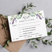 Réponse du menu mariage violet Lavender RSVP