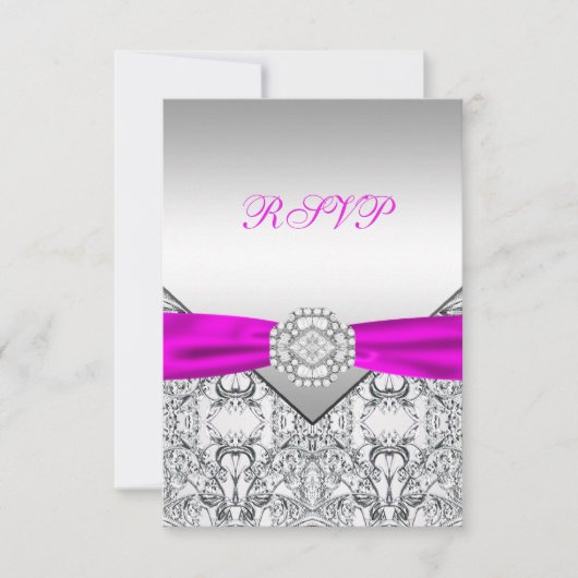 Réponse élégante argent et fuchsia RSVP (Devant)