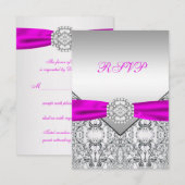 Réponse élégante argent et fuchsia RSVP (Devant / Derrière)