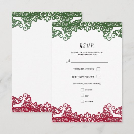 Réponse élégante de mariage de fête verte et rouge (Devant / Derrière)