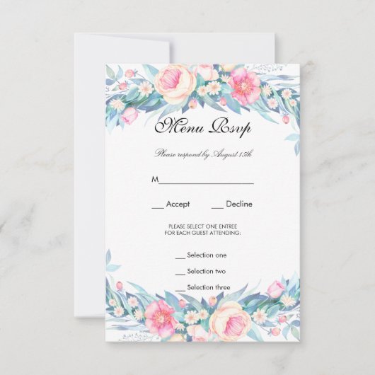 Réponse élégante de menu floral à l'aquarelle (Devant)