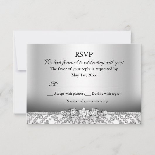 Réponse élégante diamant argent RSVP (Devant)