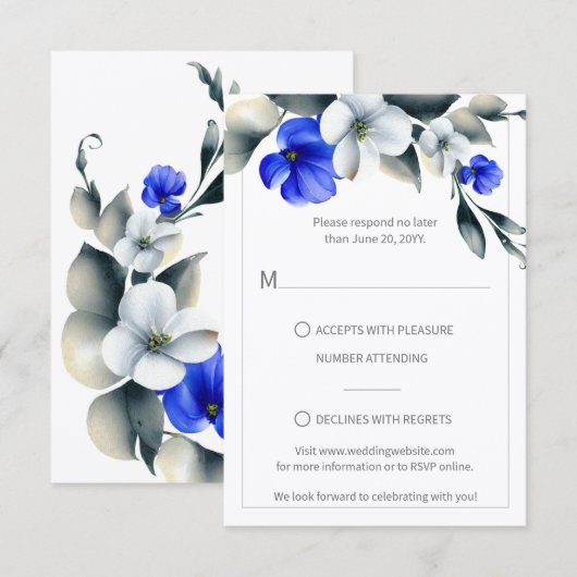Réponse élégante royale bleue et blanche florale (Devant / Derrière)