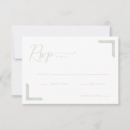 Réponse Élégante Verte Minimaliste RSVP (Devant)