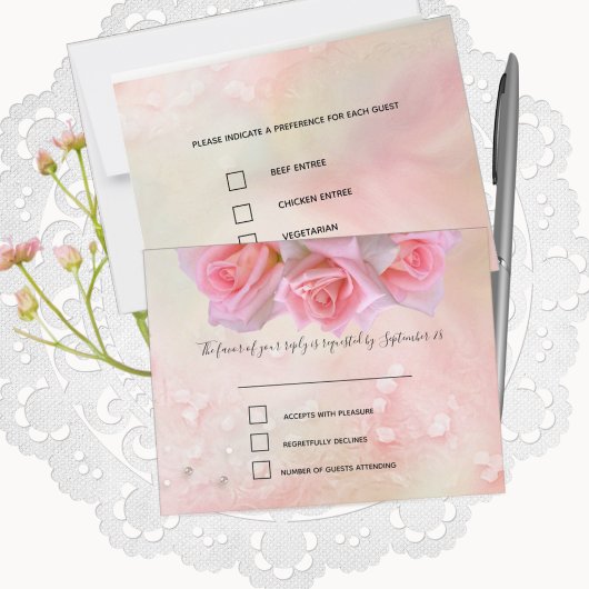 Réponse et menu de mariage Roses roses parfaites