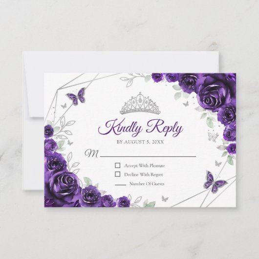 Réponse florale argentée violette pour Quinceanera (Devant)