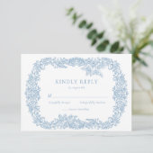 Réponse florale baroque vintage bleu poussiéreux (Debout devant)