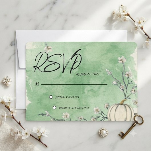 Réponse Mariage Automne Citrouille Vert Rustique