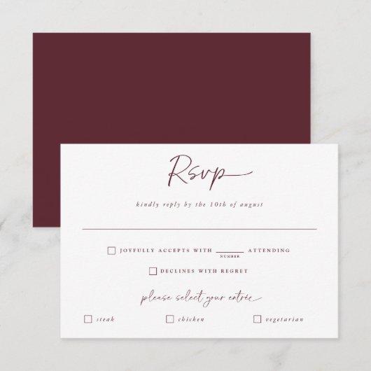 Réponse Mariage Merlot Écriture Manuscrite Moderne (Devant / Derrière)