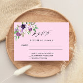 Réponse mariage rose violet à fleurs RSVP carte