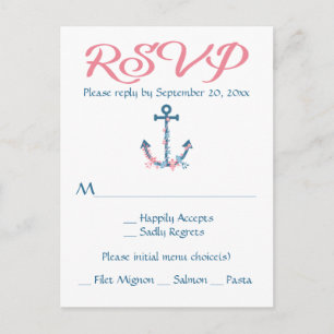 Réponse nautique par carte postale Ancre Fleur ros