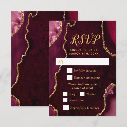 Réponse pour le choix de menu en agate rouge et or (Devant / Derrière)