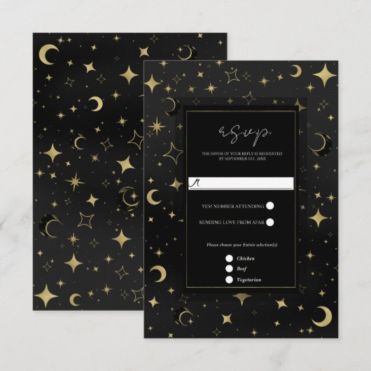 Réponse pour le Mariage Lune Céleste Étoiles Noir (Devant / Derrière)