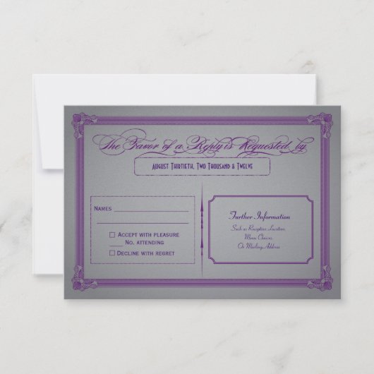 Réponse pour le Mariage Violet Métallique et Gris (Devant)