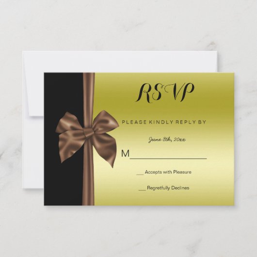 Réponse romantique en soie dorée et noire RSVP (Devant)