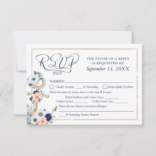 Réponse RSVP Ancre de marine Bleu marine Pêche pou (Devant)