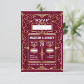 Réponse RSVP Art Déco Mariage Gold Burgundy (Debout devant)