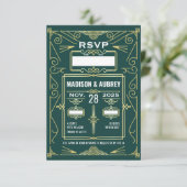 Réponse RSVP Art Déco Mariage Gold Dark Green (Debout devant)