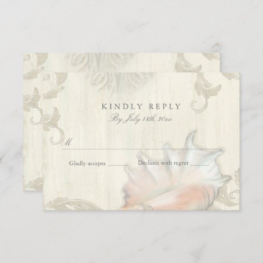 Réponse RSVP Beach Seashell Conch Shell Bois (Devant / Derrière)