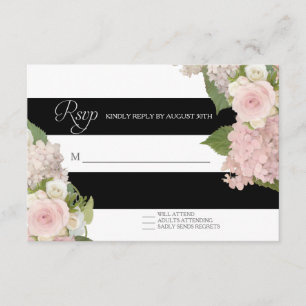 Réponse RSVP Blanc noir rayé avec Joli floral