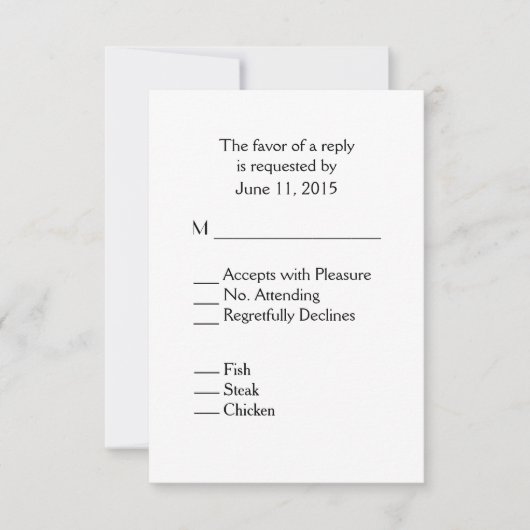 Réponse RSVP blanche simple avec choix de menu Mar (Devant)