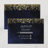 Réponse RSVP bleu de nuit doré à l'aquarelle moder (Devant / Derrière)