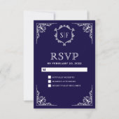 Réponse RSVP Bleu Minuit Ornée Monogramme (Devant)