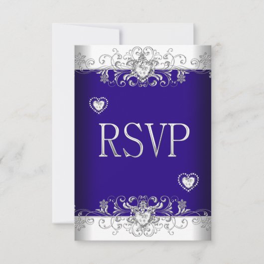 Réponse RSVP bleu royal Mariage Cœur de diamant bl (Devant)
