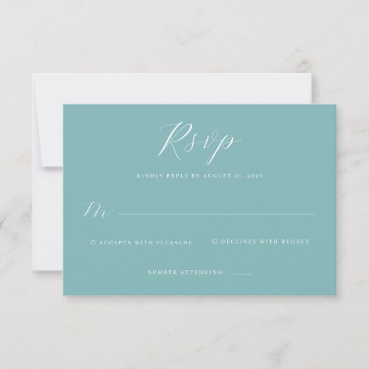 Réponse RSVP Calligraphie Turquoise Élégante (Devant)