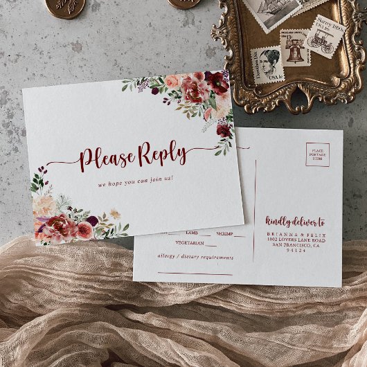 Réponse RSVP Choix de Menu Floral d'Été Rustique 