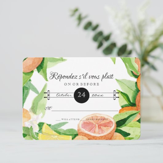 Réponse RSVP Citrus Orange Kumquat Lemon Feuilles (Debout devant)