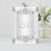 Réponse RSVP Cœurs Diamant Blanc Argent (Debout devant)