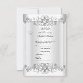 Réponse RSVP Cœurs Diamant Blanc Argent (Dos)