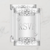 Réponse RSVP Cœurs Diamant Blanc Argent (Devant / Derrière)