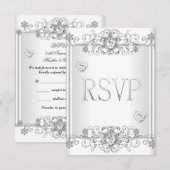 Réponse RSVP Cœurs Diamant Blanc Argenté 2 (Devant / Derrière)