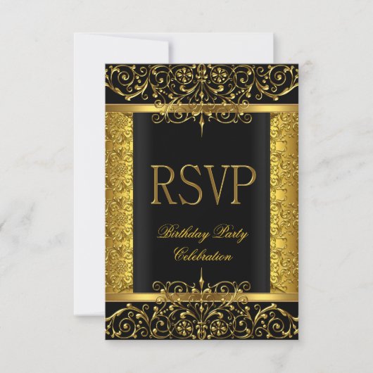 Réponse RSVP Damask Noir Or Sur Or (Devant)