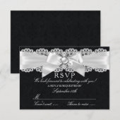 Réponse RSVP damassé noir et blanc et nœud perlé (Devant / Derrière)