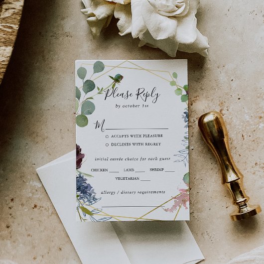 Réponse RSVP de choix de menu de mariage géométriq