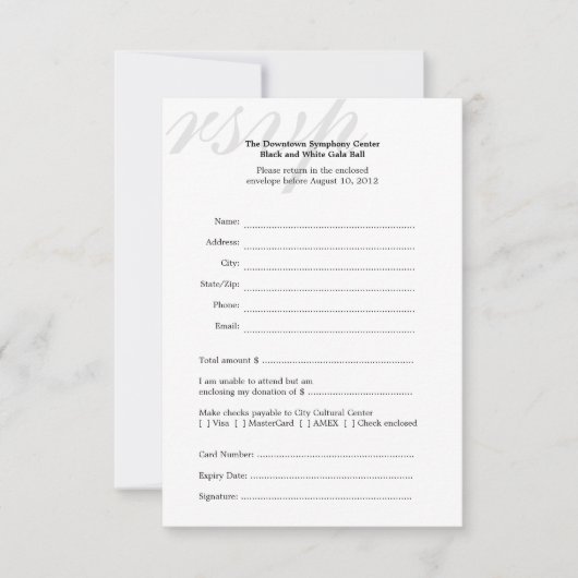 Réponse RSVP de l'entreprise de gala noir et blanc (Devant)