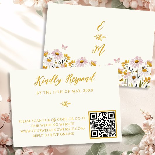 Réponse RSVP de mariage avec code QR de fleur sauv