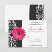 Réponse RSVP de mariage damassé noir rose Gerber D (Devant / Derrière)