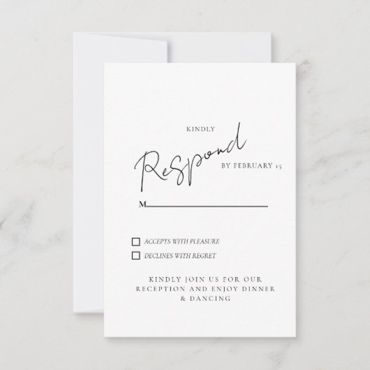 Réponse RSVP de mariage dîner et danse Blanc (Devant)