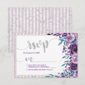 Réponse RSVP de Mariage Floral et Argent Violet (Devant / Derrière)