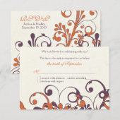 Réponse RSVP de mariage floral orange pourpre auto (Devant / Derrière)