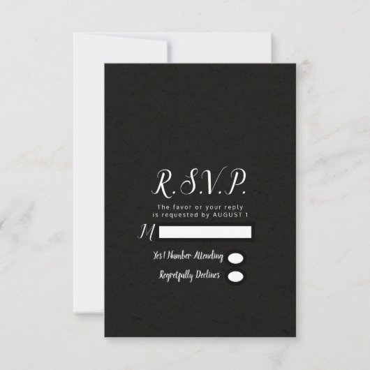 Réponse RSVP de mariage minimal chic noir moderne (Devant)