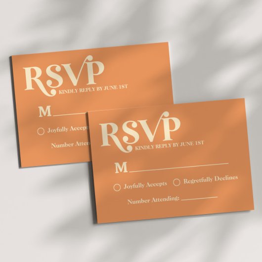 Réponse RSVP de mariage orange minimaliste rétro