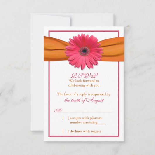Réponse RSVP de mariage Ruban Orange Gerbera Rose (Devant)