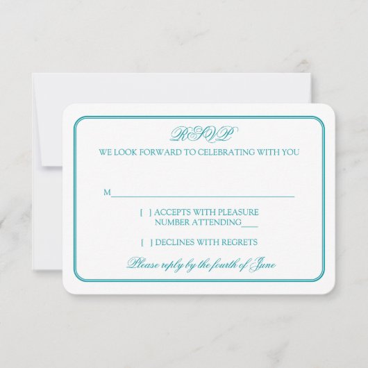 Réponse RSVP de mariage traditionnelle turquoise e (Devant)