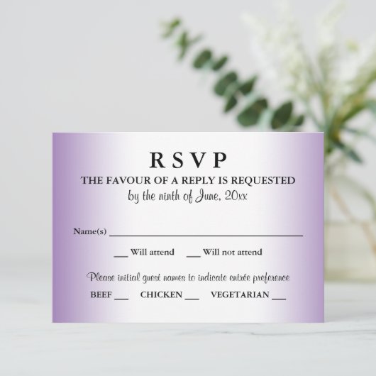 Réponse RSVP de mariage violet (Debout devant)
