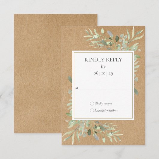 Réponse RSVP de verdure aquarelle Rustic Kraft (Devant / Derrière)